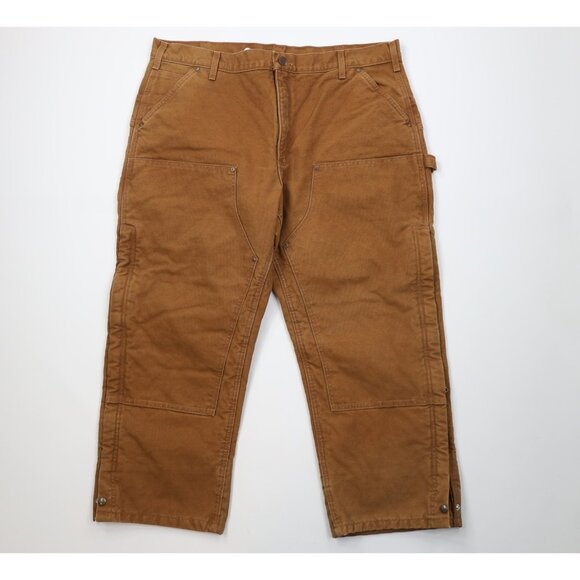 Vtg Carhartt Mens 42x28 Heavy Quilted Double Knee Canvas Wide Leg Pants Brown